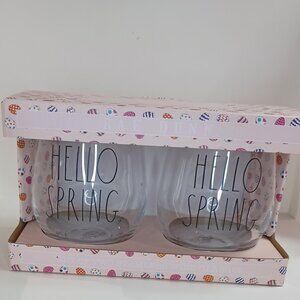 Rae Dunn by Enchanté Set of 2  "HELLO SPRING" Clear Glass Mug
